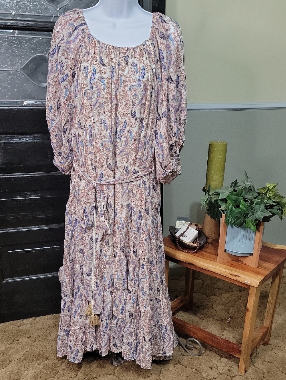#95 NWT DAVI&DANI Floral Maxi Tassel Tie Pockets Lined Tiered Women Size 3XL
